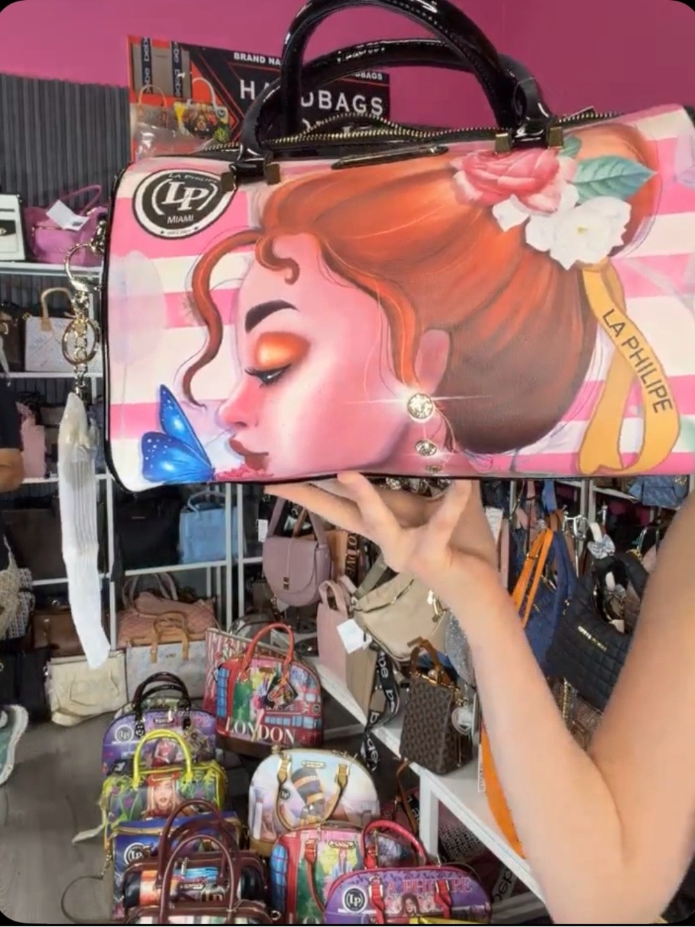 Othr Pink Illustrated Satchel with Multicolor Art